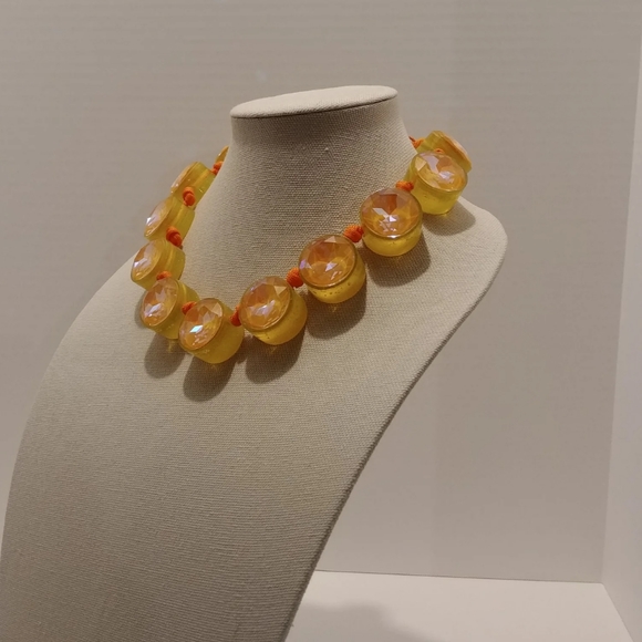 Handmade Crystal Necklace Iridescent Yellow Orange Neon Mixed Media - Picture 5 of 6